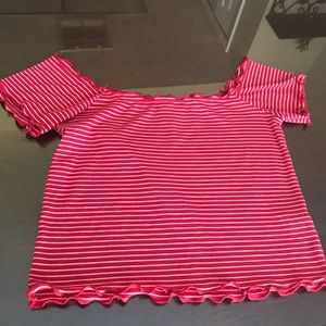 Red & White Striped Off the Shoulder Top